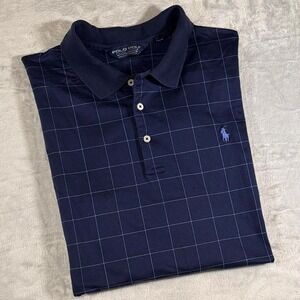 90s Vintage Ralph Lauren Performance Golf Polo | Navy Grid Pattern | XXL